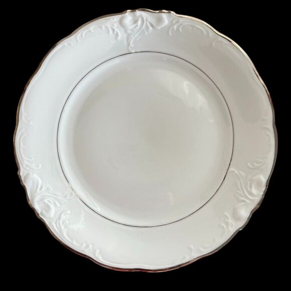 Vintage Wawel Poland 4 China Dinner Plates 10.5 Embossed White Platinum Trim - Picture 5 of 8